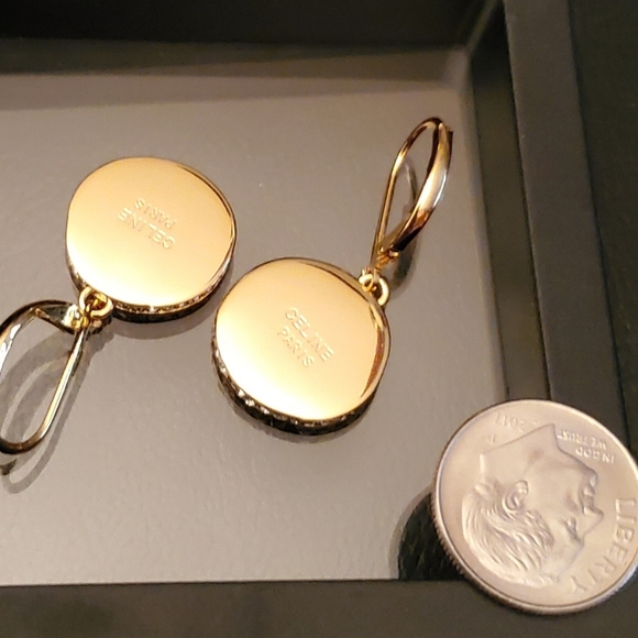 NIB Gold Tone & Crystal Medallion Earrings - Picture 3 of 8